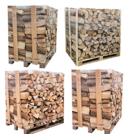 Brennholz 4 – Paletten (2 Weißeiche + 2 Buche/Hainbuche) – 40 cm Stämme